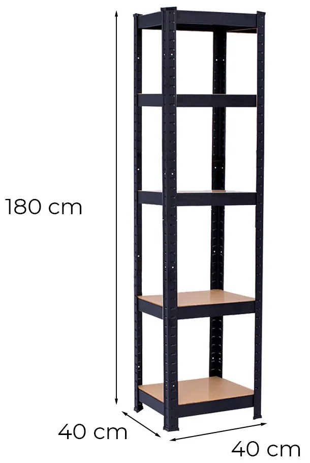 Nagy teherbírású polc 180x40x40 cm 150 kg fekete
