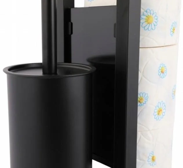 Erga Paulo, WC-papír tartó WC kefével és adagolóval, matt fekete, ERG-YKA-P.PAULO-BLK