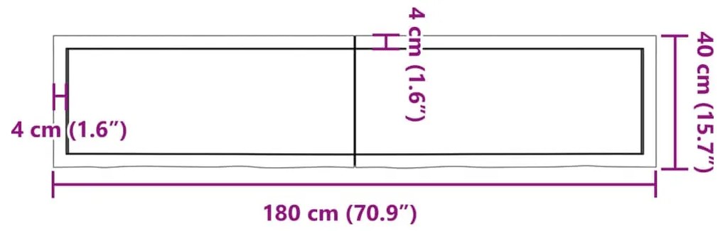 sötétbarna kezelt tömör tölgyfa asztallap 180x40x(2-4) cm