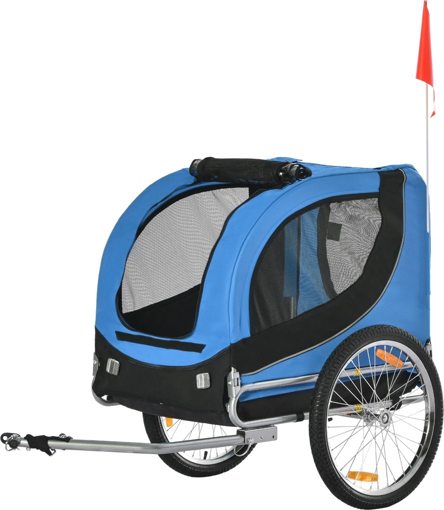 PawHut Kutya Trailers Kerékpáros Trailer Kutya Szállító Kék+Fekete 130 x 73 x 90 cm | Aosom