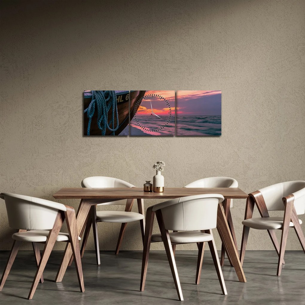 Egy csónak képe a parton (órával) (90x30 cm)