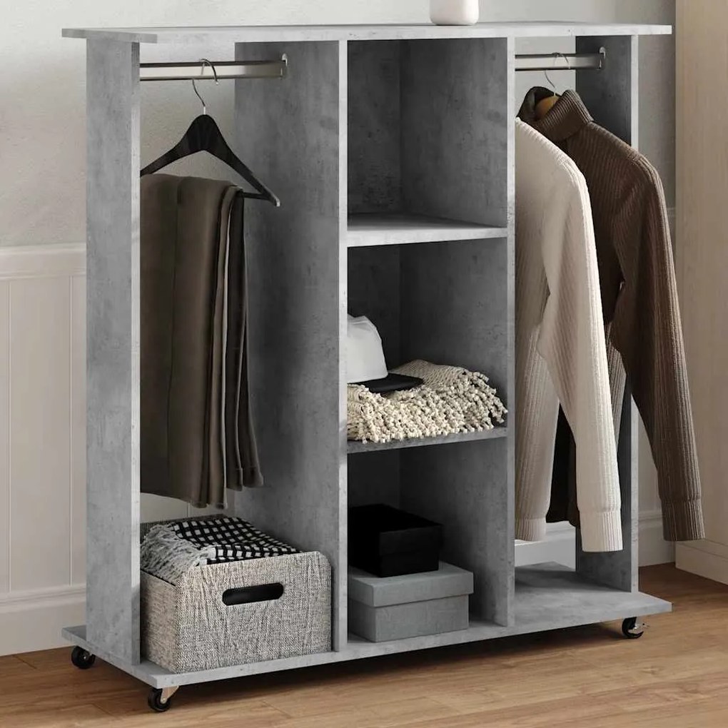 betonszürke szerelt fa ruhásszekrény kerékkel 102 x 38 x 110 cm