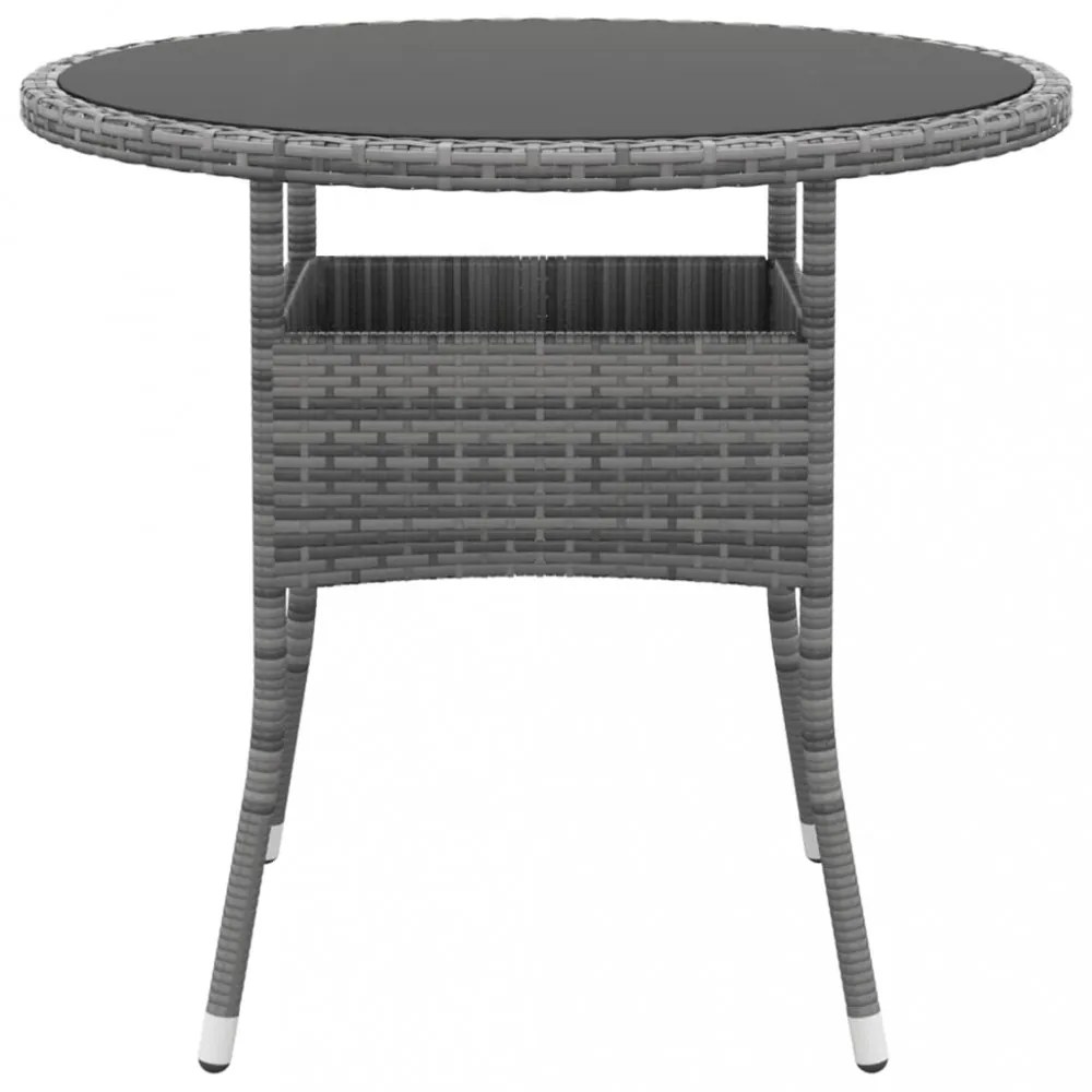 szürke polyrattan és edzett üveg kerti asztal Ø80 x 75 cm