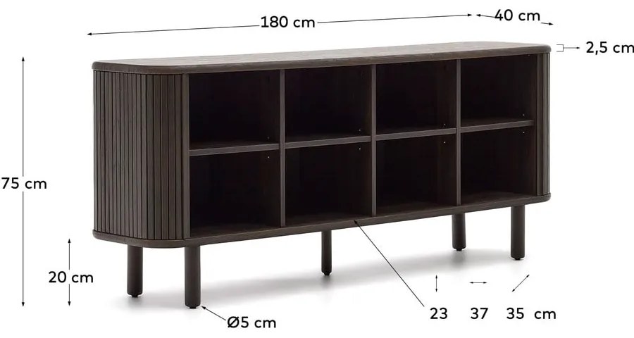 Sötétbarna alacsony komód tolóajtóval, kőrisfa dekorral 180x75 cm Mailen – Kave Home