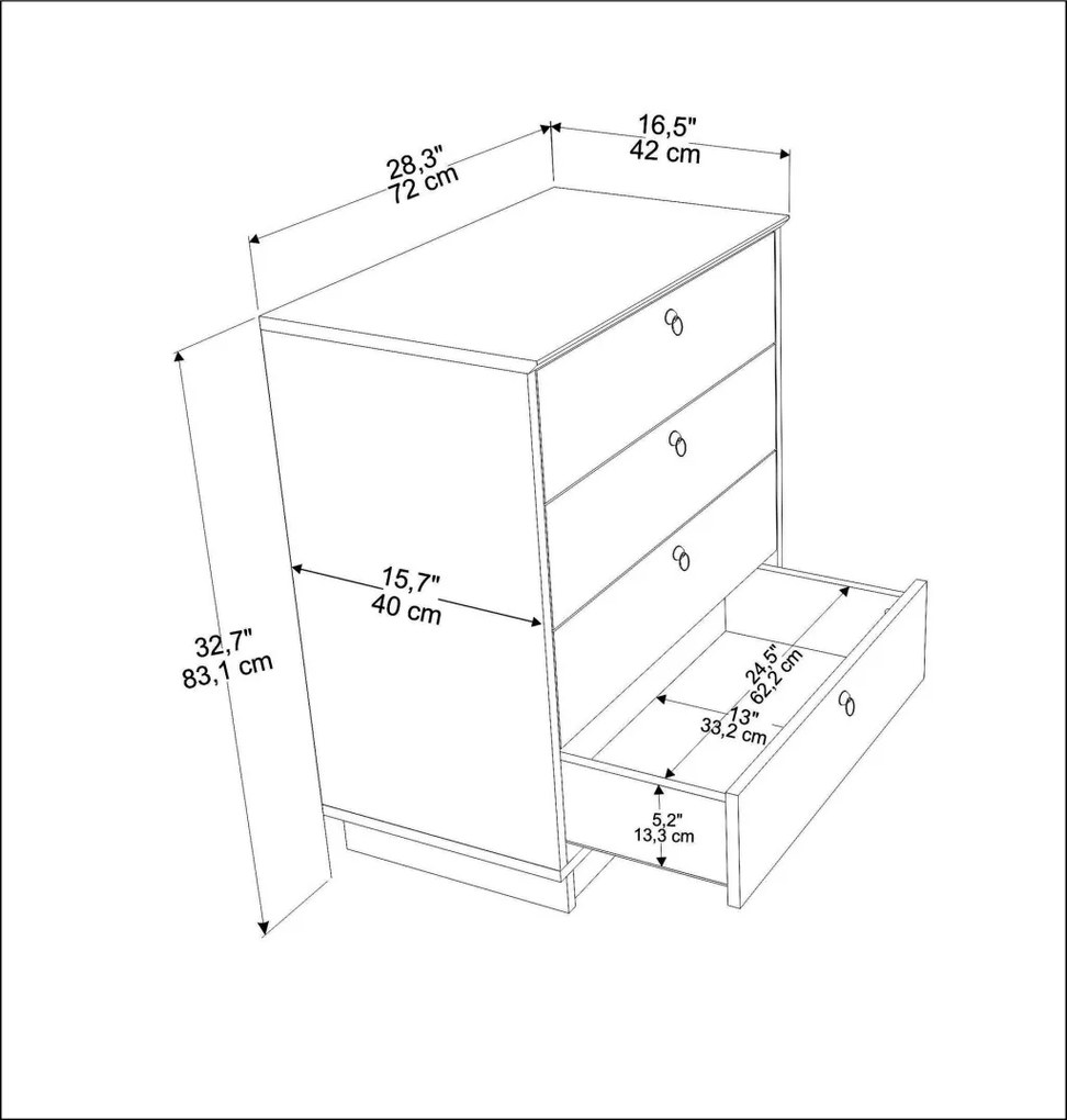 Sahra komód, fehér-tölgy, 72 cm