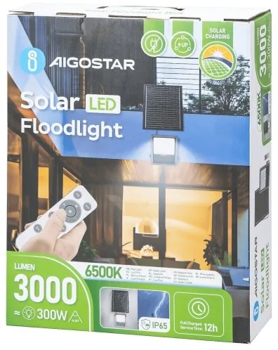 Aigostar - LED állítható fényerőjű napelemes reflektor 300W, 3,4V, IP65 + DO