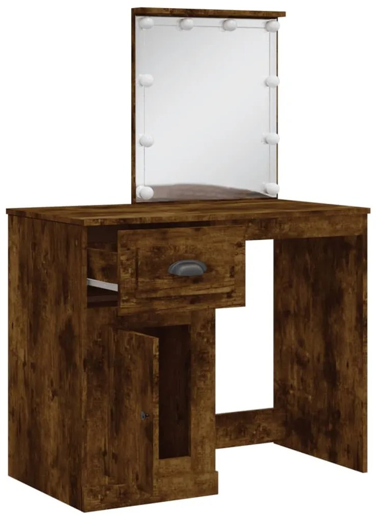 füstös tölgy színű fésülködőasztal LED-lámpákkal 90x42x132,5 cm