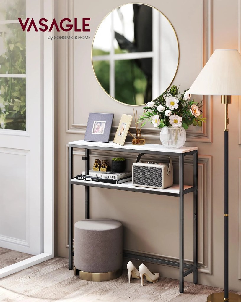 Előszobai konzolasztal, 2 szintes, márványfehér és tinta fekete színben