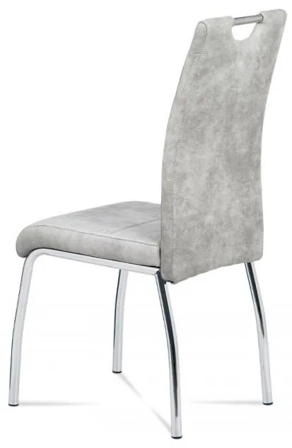Scaun modern de dining în gri argintiu vintage cu picioare cromate HC-486