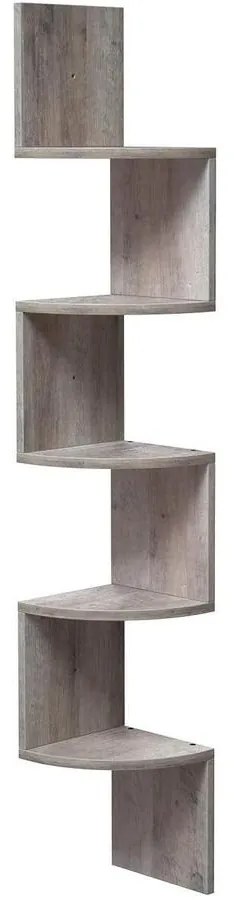 Sarokpolc, 5 szintes függesztett polc, cikk-cakk kivitel, könyvespolc, 20 x 20 x 127,5 cm
