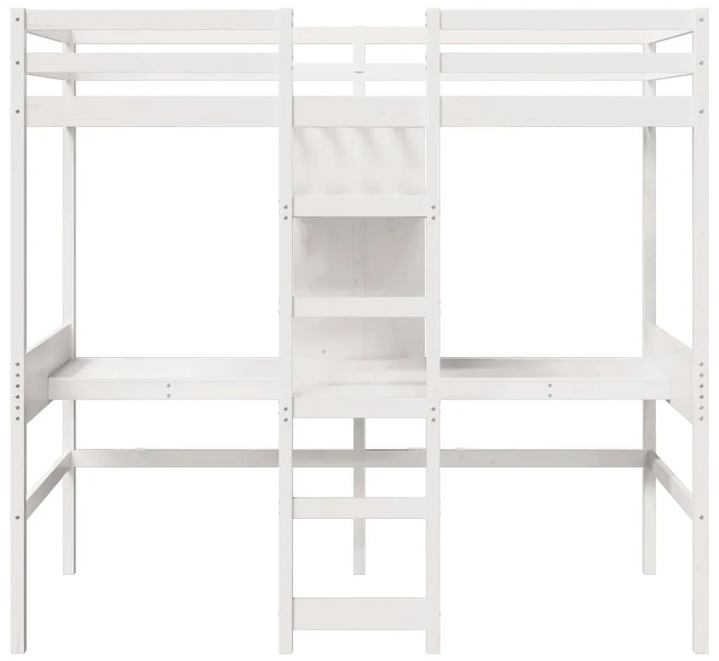 fehér tömör fenyő galériaágy-keret matrac nélkül 75 x 190 cm