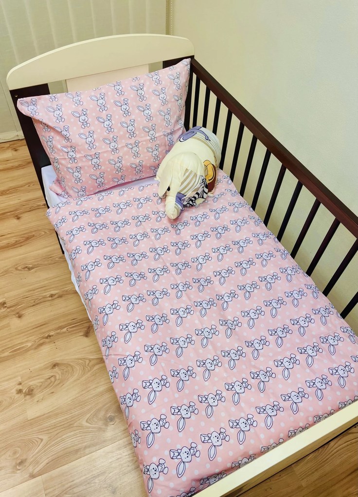 Pamut gyereklepedő Nyuszi rózsaszín TiaHome - 1x Párna 90x70cm, 1x Paplan 140x200cm