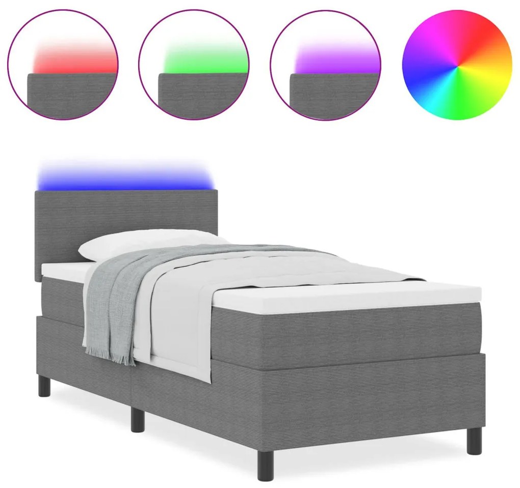 Box Spring Ágy Matraccal & LED Fény Szürke 90x200 cm Bársonyos Szövet