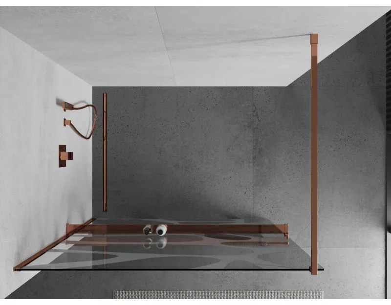 Mexen Kioto +, zuhanyparaván polccal és törölközőtartóval 70 x 200 cm, 8mm átlátszó üvegmintás fehér, rózsa arany profil, 800-070-121-60-97