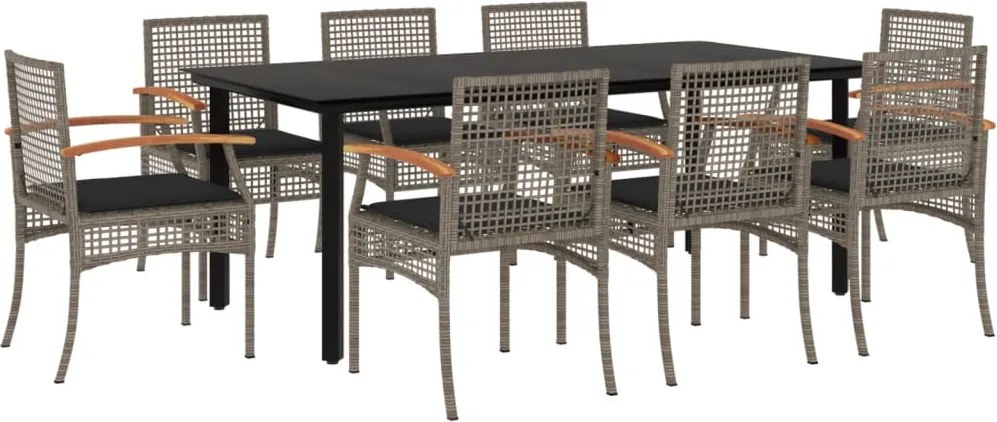 vidaXL 9 részes szürke polyrattan kerti étkezőgarnitúra párnával