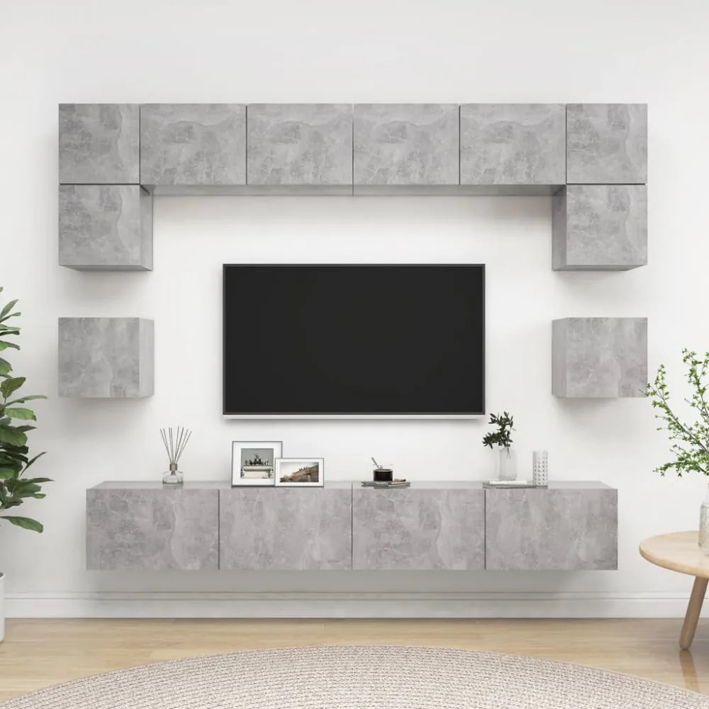 8 részes betonszürke forgácslap TV-szekrényszett