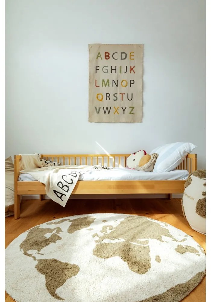 Zöld-krémszínű mosható-kézi szövésű pamut gyerek szőnyeg ø120 cm World Map – Lorena Canals