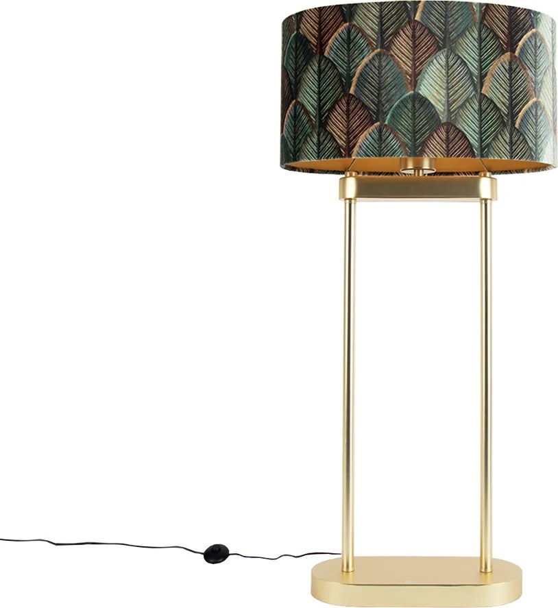 Vloerlamp messing met ovale kap blad design en gouden binnenkant 35cm - Thijmen