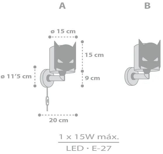 Dalber 61809 - Gyerekszobai fali lámpa DARK HERO 1xE27/15W/230V