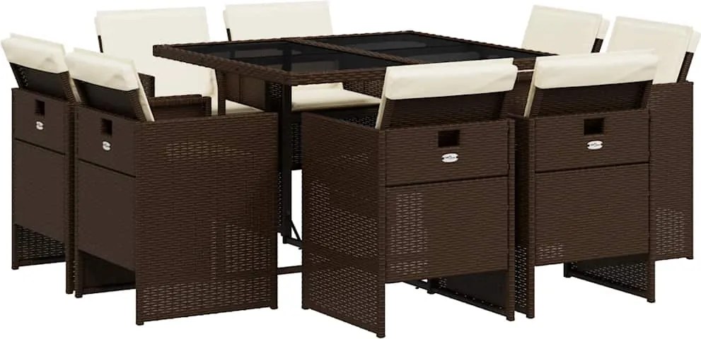 vidaXL 9 részes barna polyrattan kerti étkezőgarnitúra párnákkal