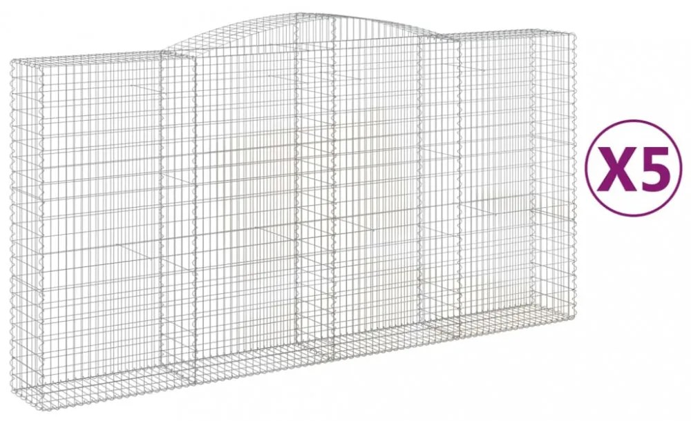 vidaXL 5 db íves horganyzott vas gabion kosár 400x50x200/220 cm
