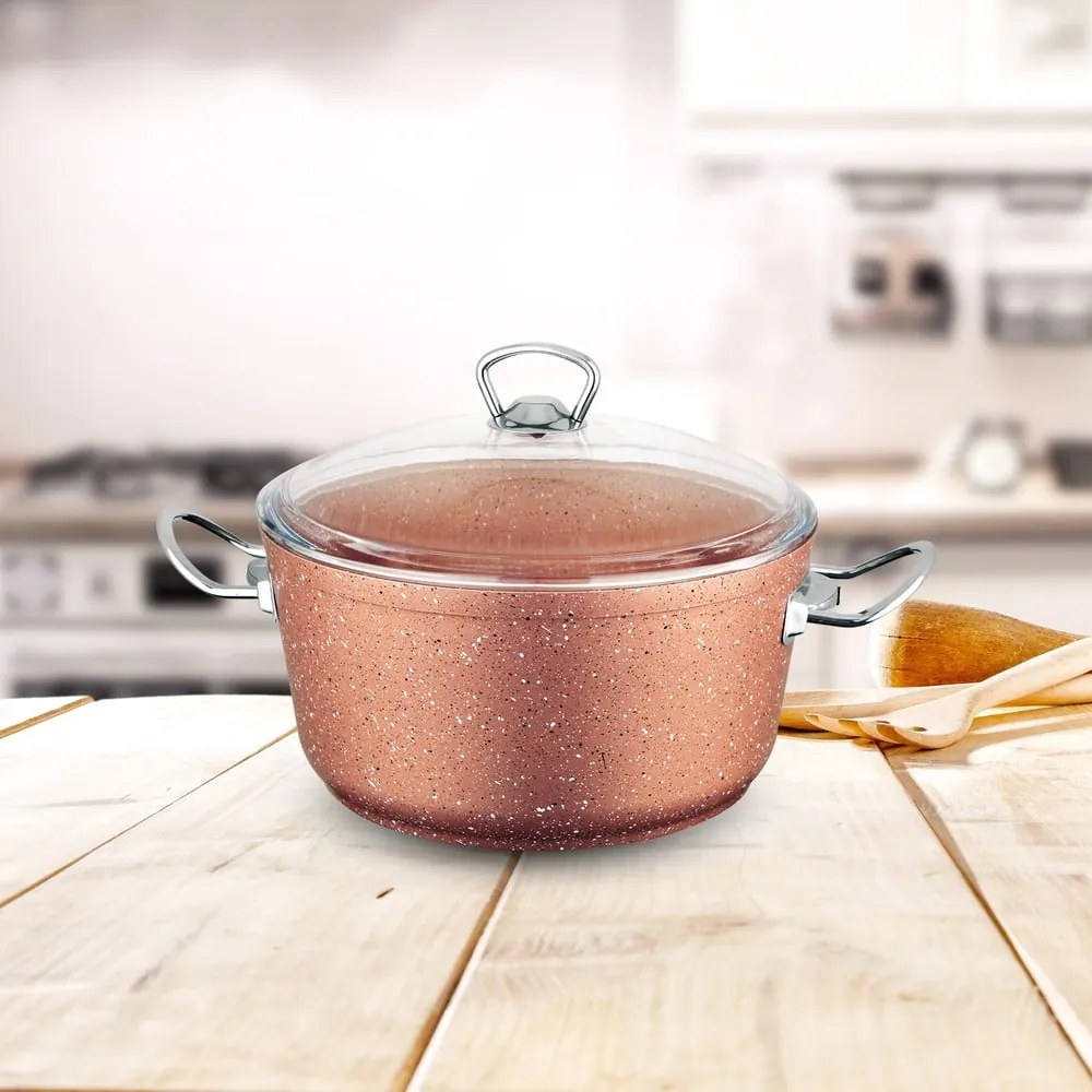 Classic rózsaszín alumínium edény fedővel, ø 22 cm - Güral Porselen