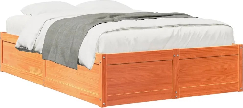 vidaXL viaszbarna tömör fenyőfa ágy matrac nélkül 120 x 190 cm