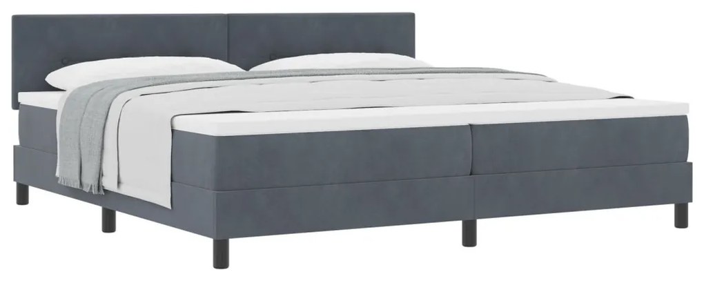 Boxspring Ágy Mattal Sötétszürke 200x200 cm Bársonyos
