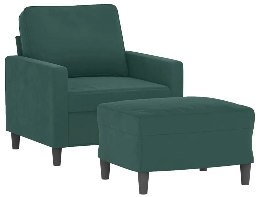 sötétzöld bársony kanapéfotel lábtartóval 60 cm