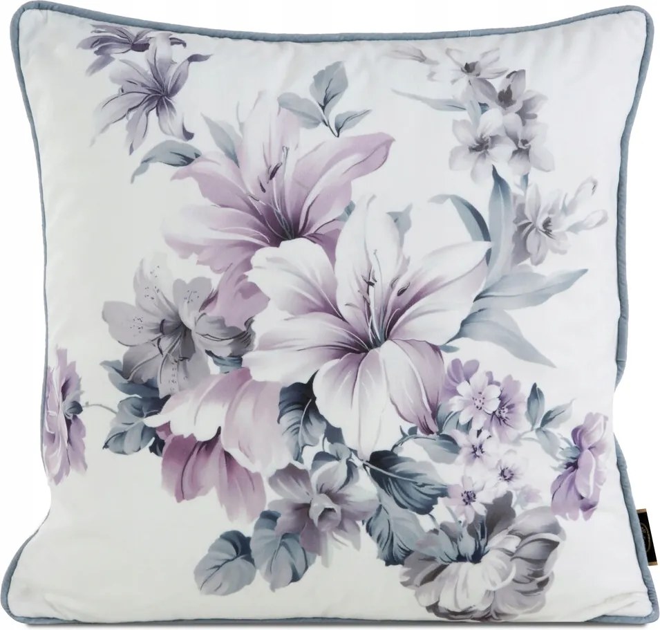 Dekoratív párnahuzat Velvet 45x45 Eurofirany krém lila hibiszkusz