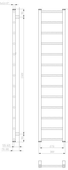 Sapho - Fürdőszobai törölközőszárító METRO LIGHT 276W 30x150 cm fehér