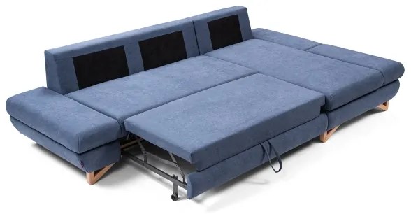 Ágyazható kárpitozott L-alakú sarok ülőgarnitúra tárolóhellyel AVESTA, jobbos, kék