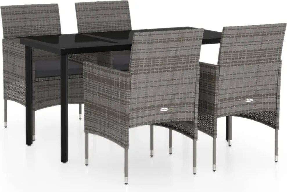 vidaXL 5 részes szürke és fekete kerti étkezőgarnitúra párnákkal