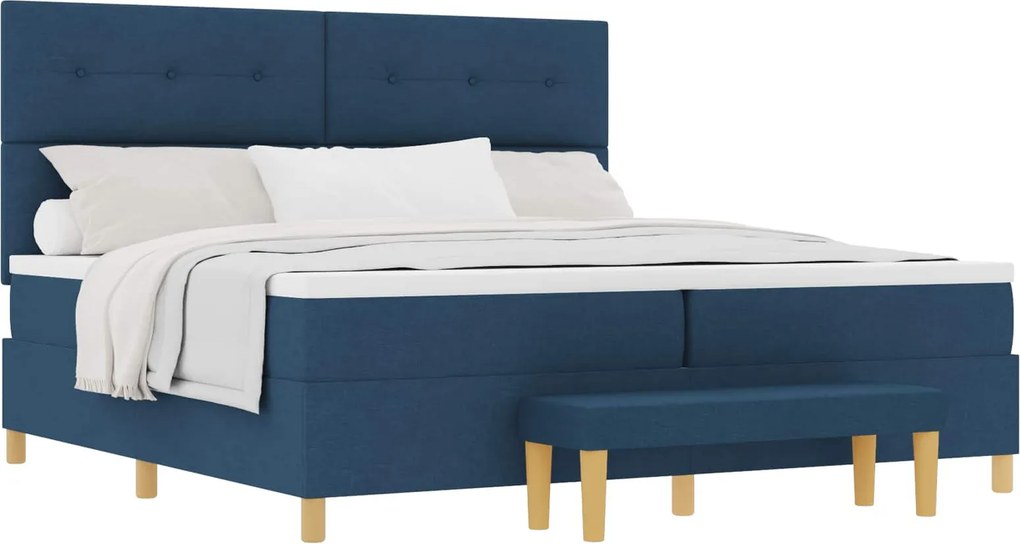 vidaXL Boxrugós ágy matracmal fejtámlával Kék 200 x 200 cm szövet