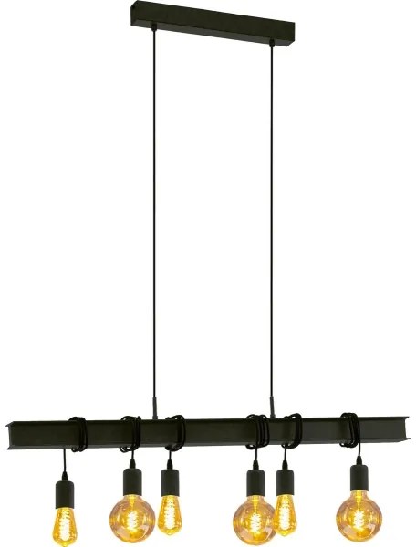 Eglo 43712 - Csillár zsinóron TOWNSHEND 6xE27/60W/230V fekete