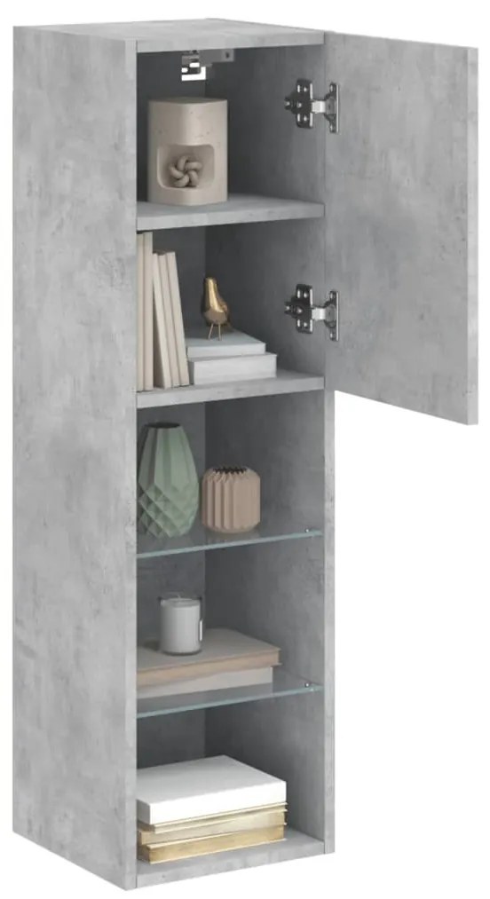 betonszürke TV-szekrény LED-lámpákkal 30,5 x 30 x 102 cm