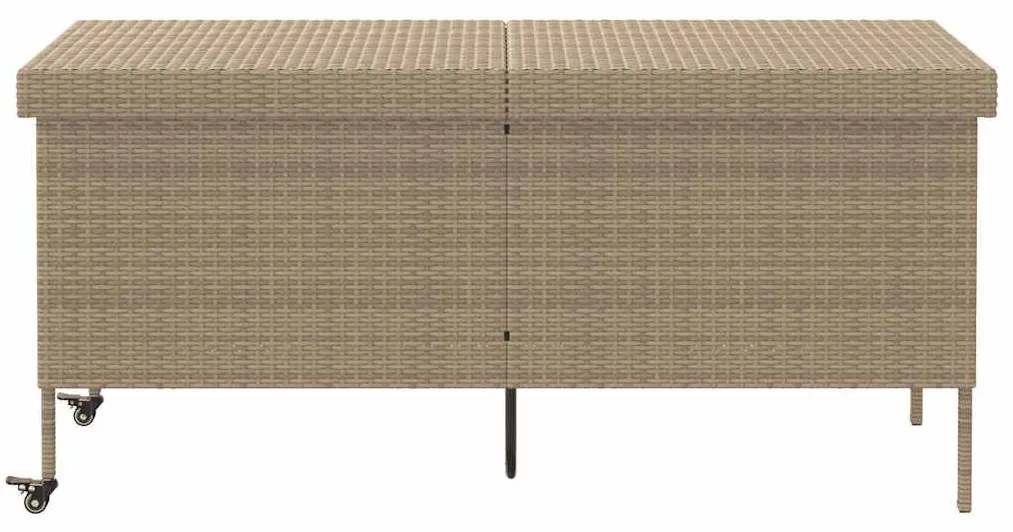 bézs polyrattan kerti tárolóláda kerekekkel 160x55x75 cm