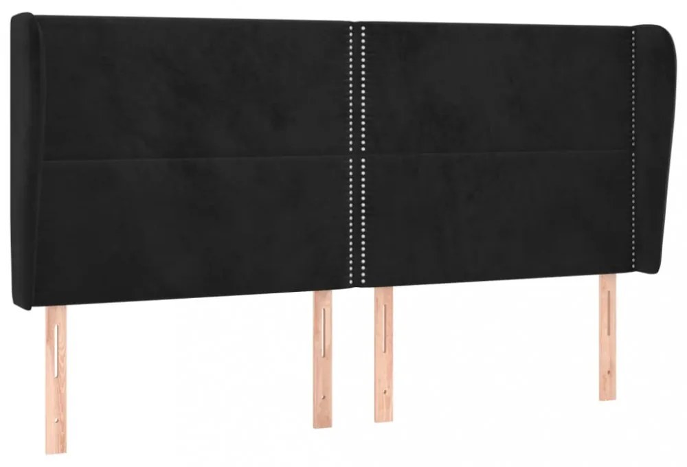 fekete bársony fejtámla szárnyakkal 203x23x118/128 cm