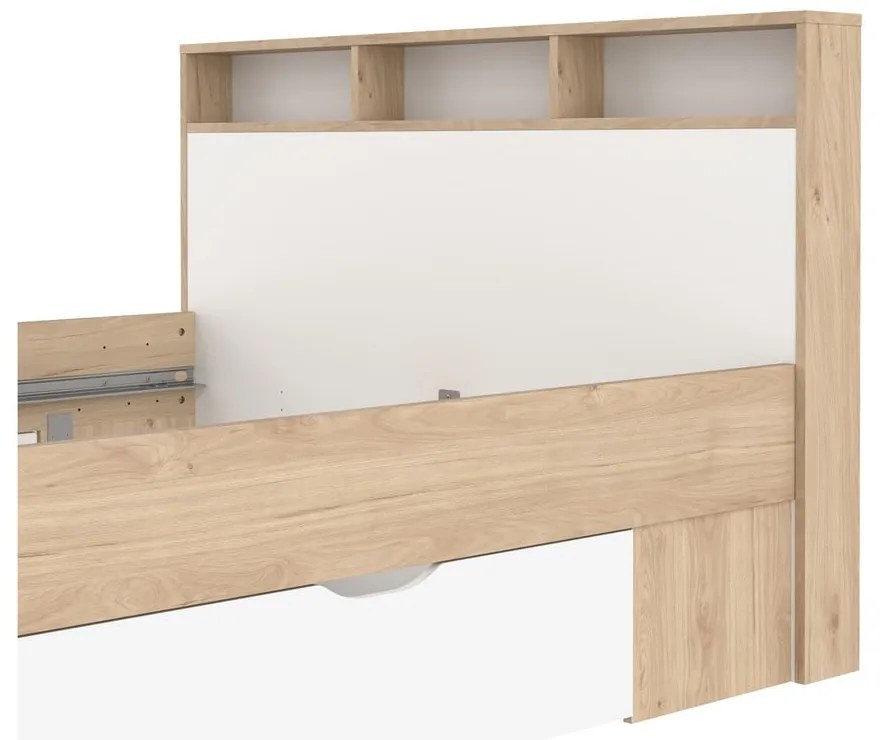 Natúr színű ágyneműtartós franciaágy ágyrács nélkül 140x200 cm tölgyfa dekorral Ikast – Tvilum