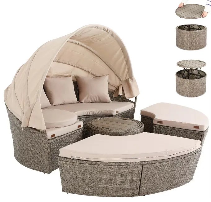 Deuba Rattan kerti ágy LAZY Ø185 cm - krém