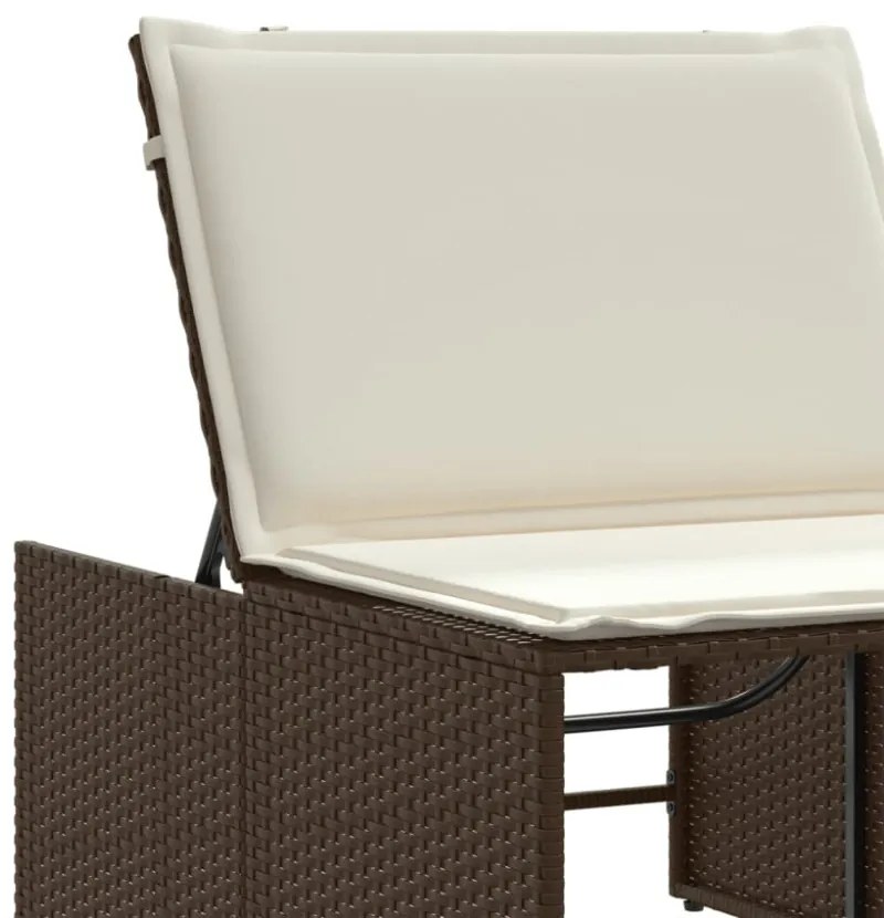2 db barna polyrattan napozóágy asztallal