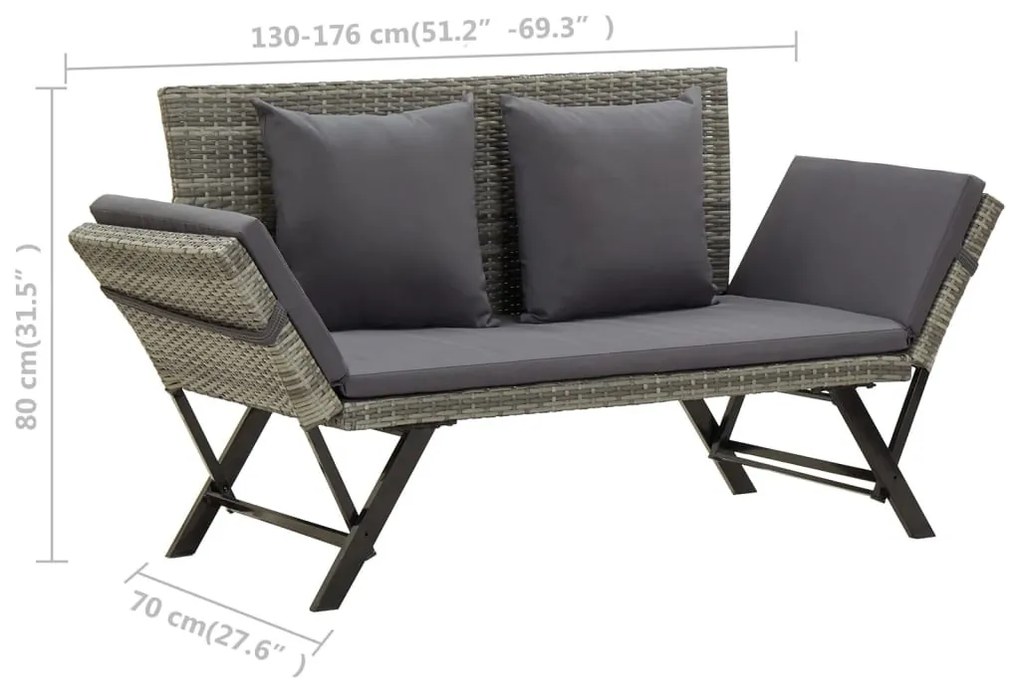 szürke polyrattan kerti pad párnával 176 cm