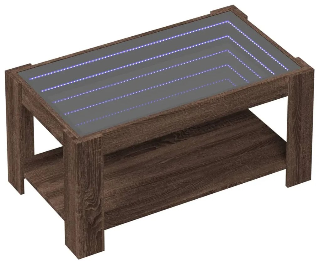 Barna tölgy szerelt fa dohányzóasztal LED-del 93 x 53 x 45 cm