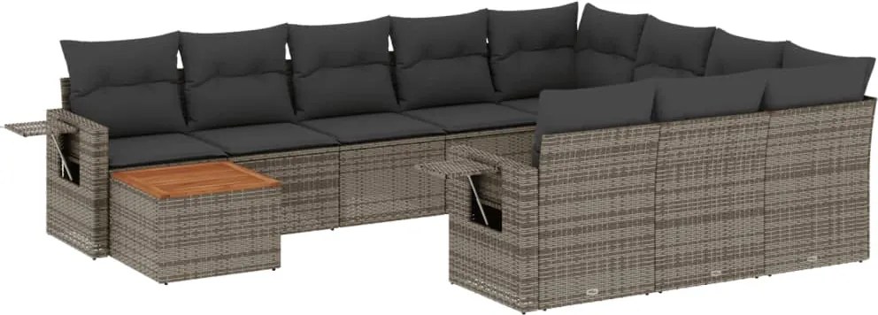 vidaXL 11 részes szürke polyrattan kerti ülőgarnitúra párnákkal