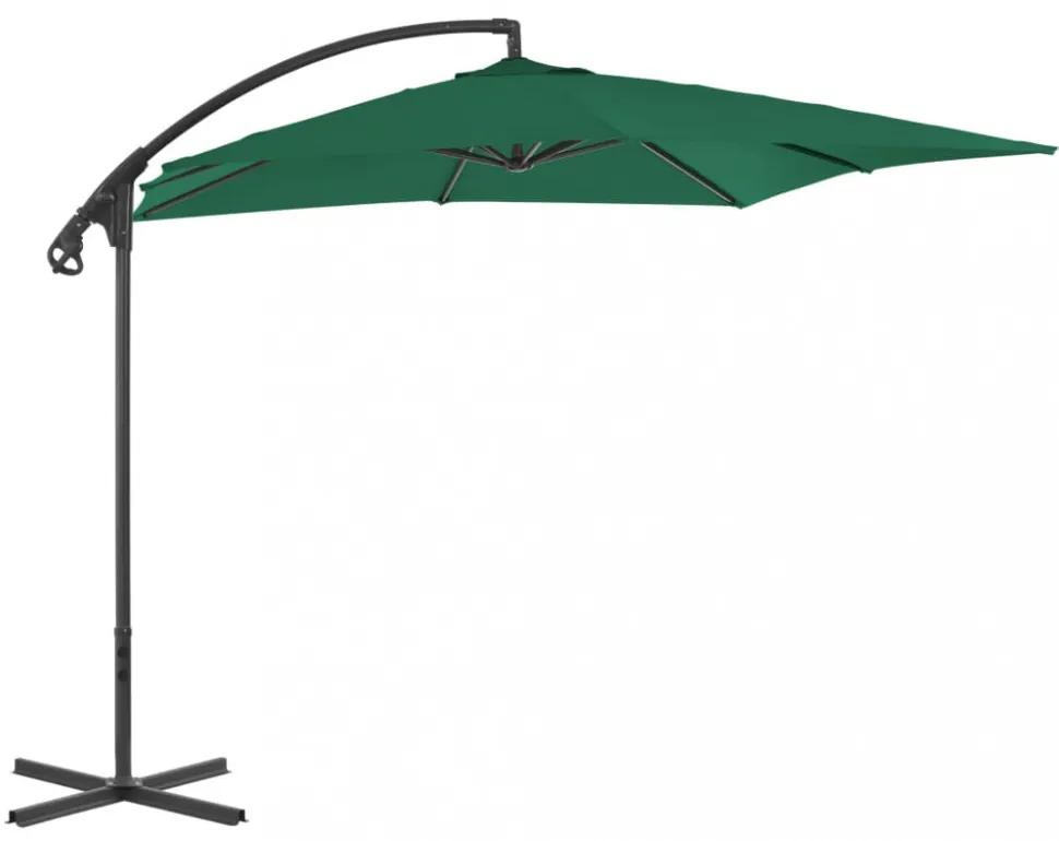 Zöld konzolos napernyő acélrúddal, 250 x 250 cm
