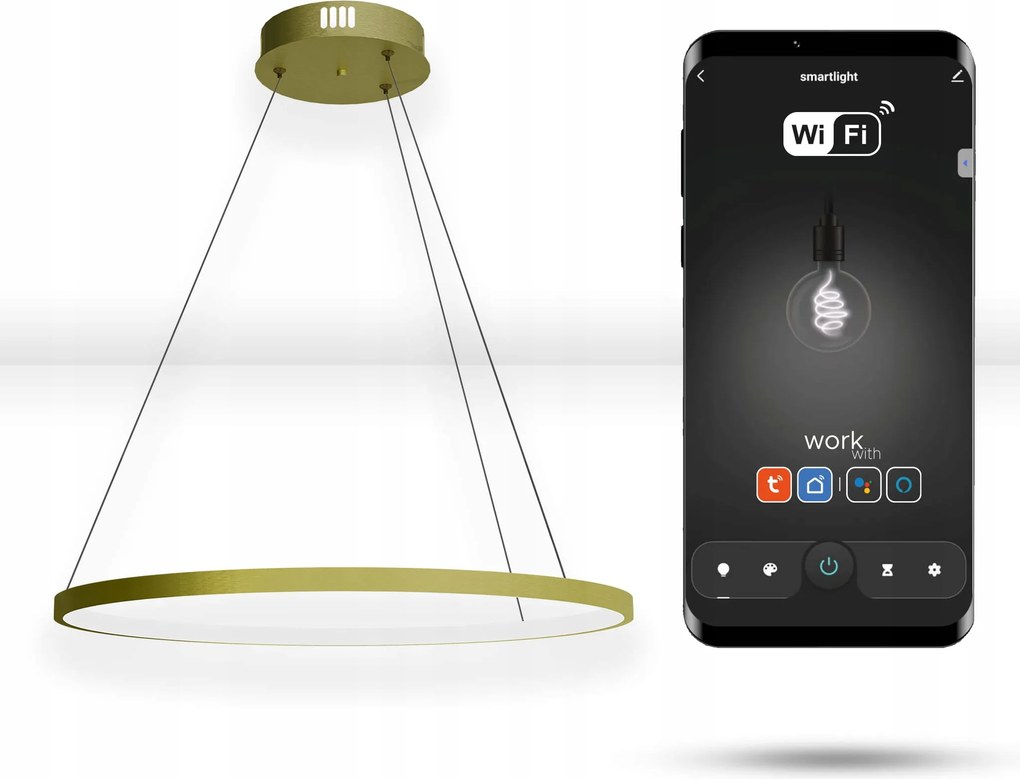 Tuya WiFi kerek lámpa 40cm Led arany lógó gyűrű kör alakú Internal