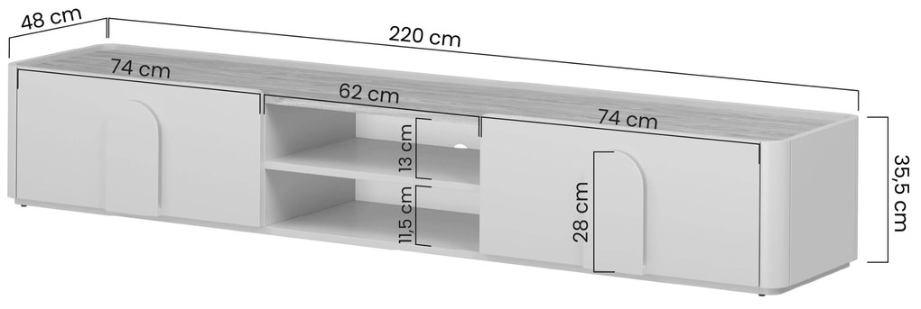 Amilio RTV szekrény 220 cm - kasmír / olajozott tölgy / világos tölgy fogantyú