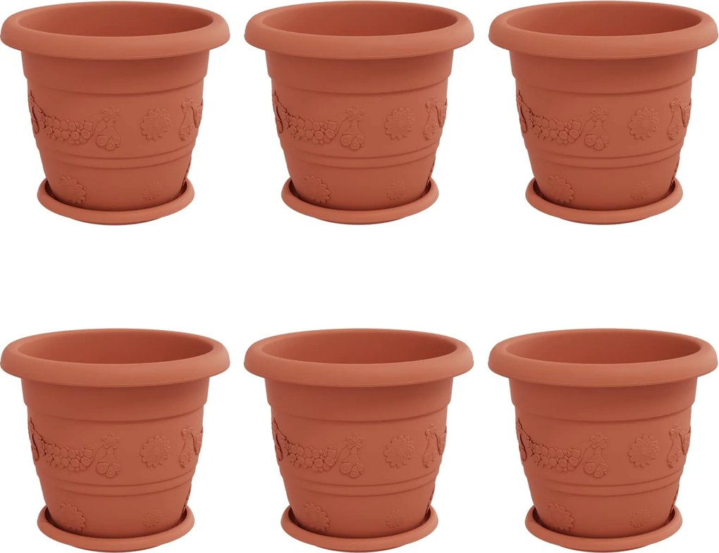 vidaXL Növénycserép 6 pcs Tégla Vörös Ø 26 x 21.5 cm Műanyag