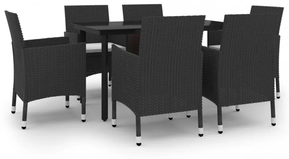 7 részes polyrattan és üveg kerti étkezőgarnitúra párnákkal