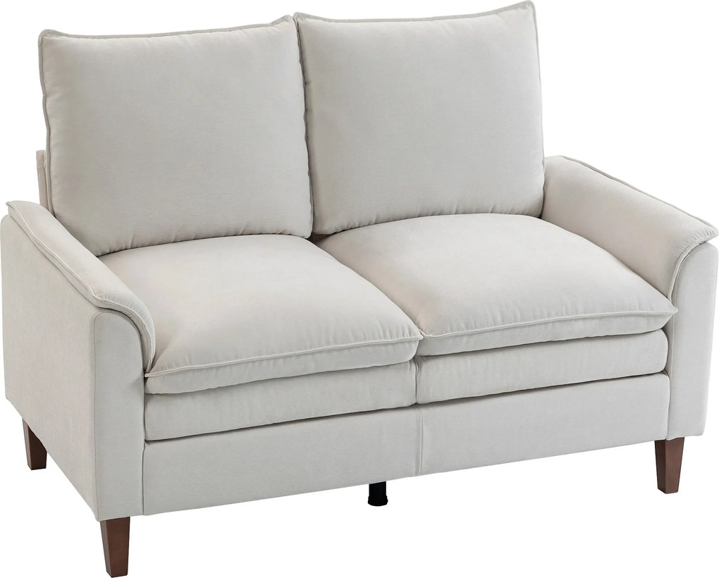 HOMCOM 146 cm-es 2 személyes kanapé, modern chenille, kettős rétegű párnázás, zsebrugós ülés, mély ülés, magas háttámla – krémfehér | Aosom